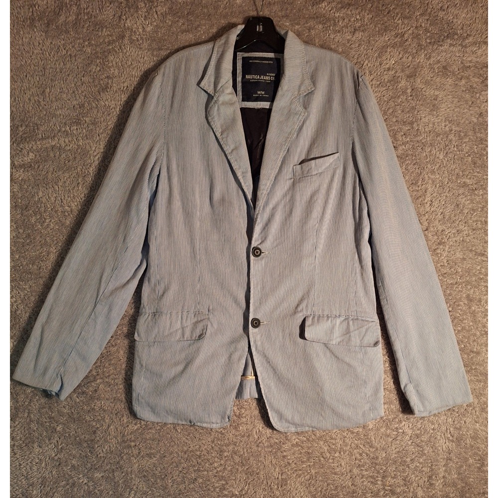 Nautica Jeans Co Mens Blazer Size M Blue Stripe Two Button Preppy Academic Work